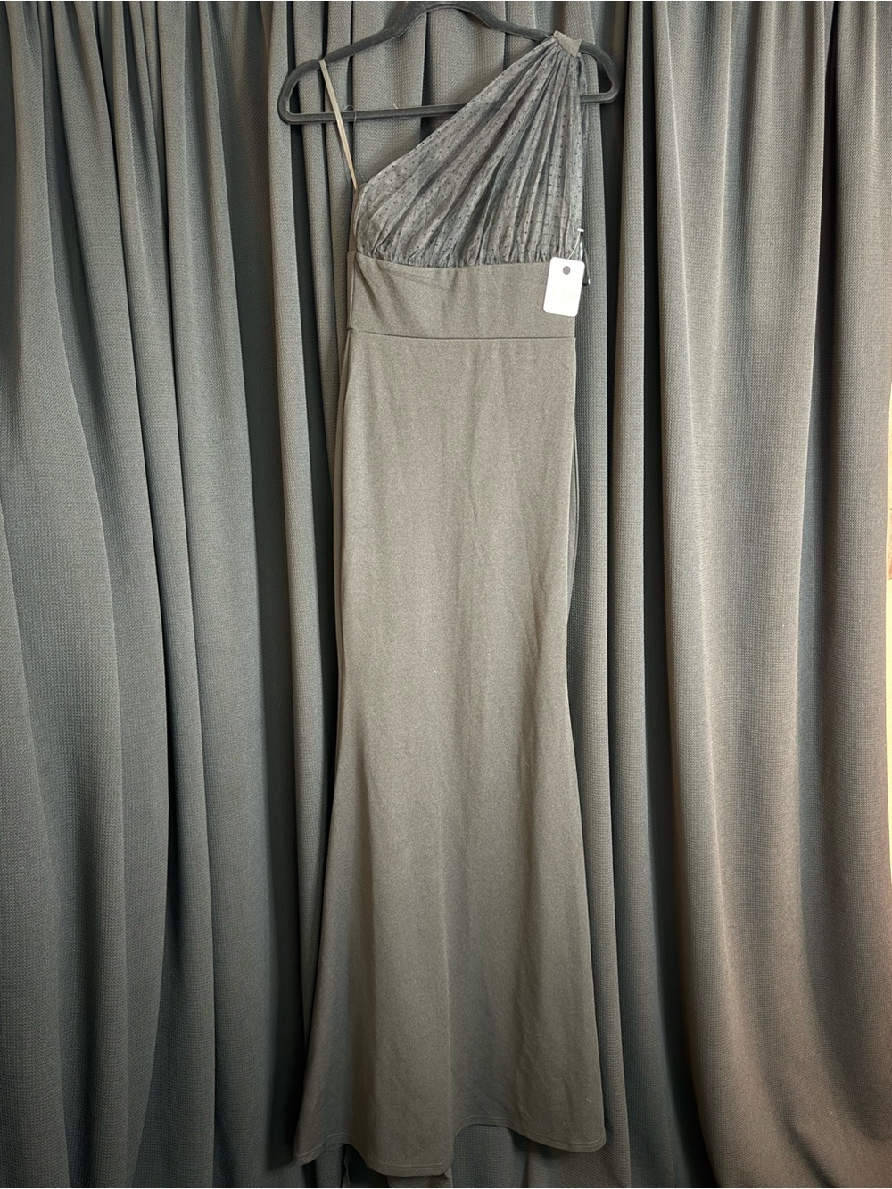 One-Shoulder Prom Gown in Charcoal Gray